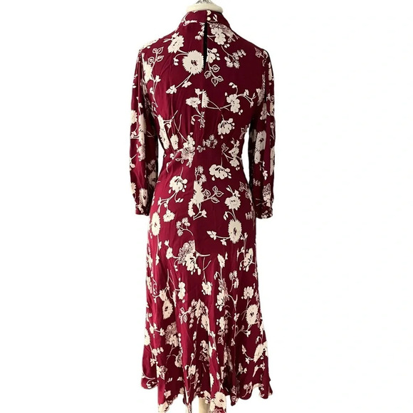 Ghost London Viscose Floral Retro Midi Dress Gathered Sleeves Old Hollywood XS - Picture 5 of 15